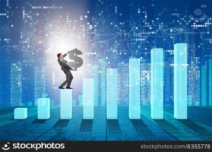Businessman carrying dollar sign in economic growth concept