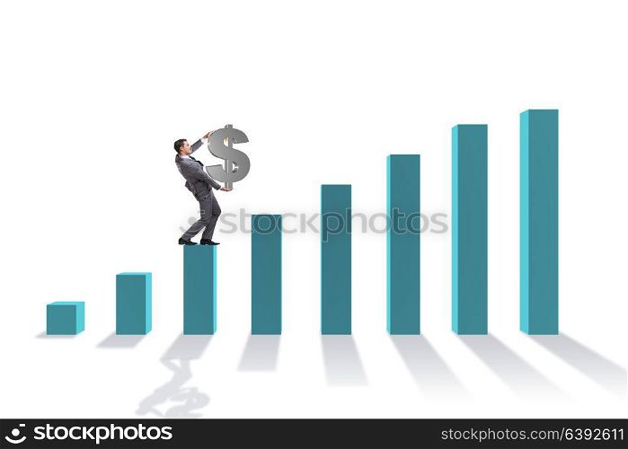 Businessman carrying dollar sign in economic growth concept