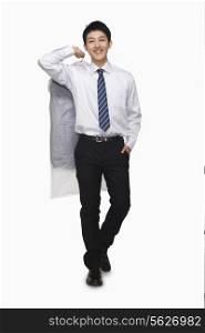 Businessman carrying laundered shirt