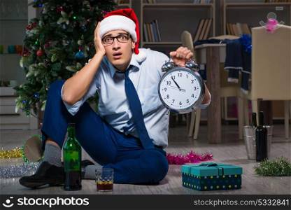 Businessman celebrating christmas at home alone