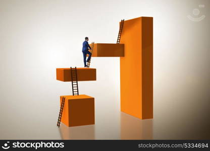 Businessman climbing blocks in career ladder business concept