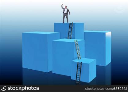 Businessman climbing blocks in career ladder business concept