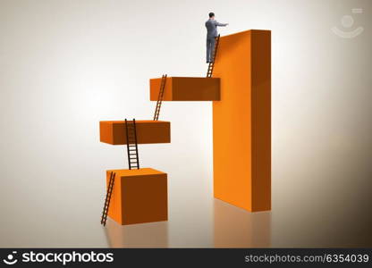 Businessman climbing blocks in career ladder business concept