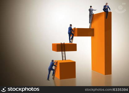 Businessman climbing blocks in challenge business concept