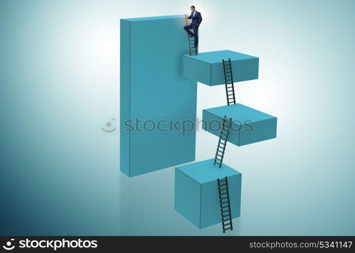 Businessman climbing career ladder in business concept