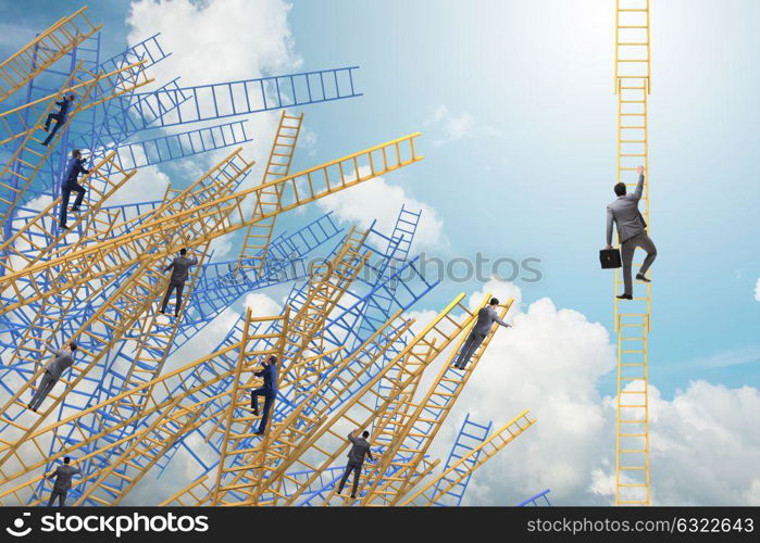 Businessman climbing career ladder in business concept