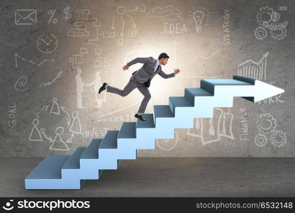 Businessman climbing career ladder in business concept