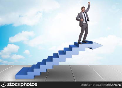 Businessman climbing career ladder in business concept