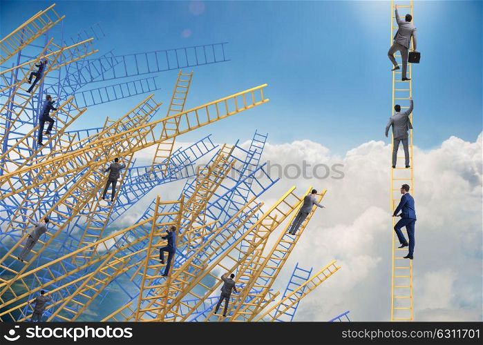 Businessman climbing career ladder in business concept. The businessman climbing career ladder in business concept