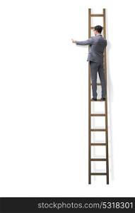 Businessman climbing stairs isolated on white