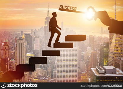 Businessman climbing the career ladder of success