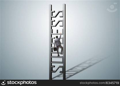 Businessman climbing the career ladder of success