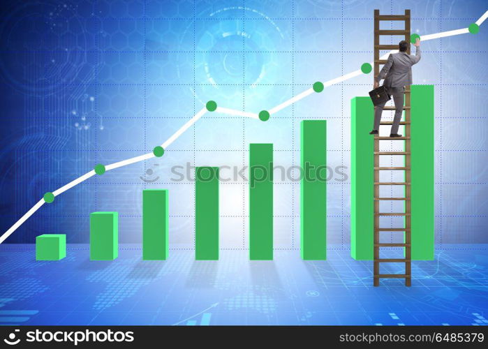 Businessman climbing towards growth in statistics