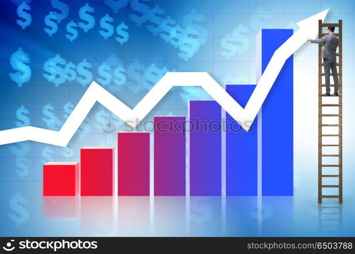 Businessman climbing towards growth in statistics