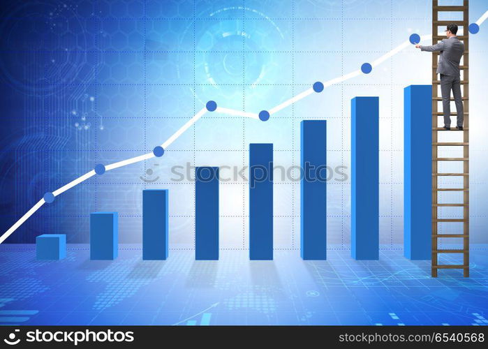 Businessman climbing towards growth in statistics