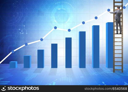 Businessman climbing towards growth in statistics