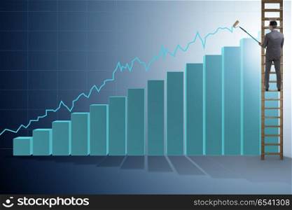 Businessman climbing towards growth in statistics