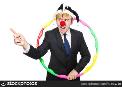 Businessman clown in funny concept isolated on white