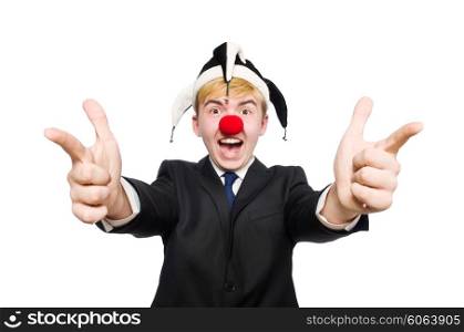 Businessman clown in funny concept isolated on white