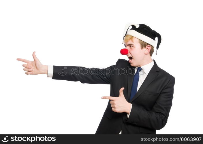 Businessman clown in funny concept isolated on white