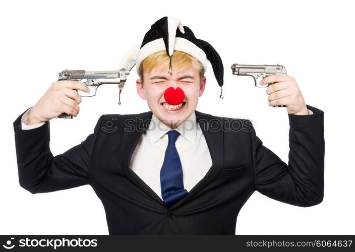 Businessman clown in funny concept isolated on white