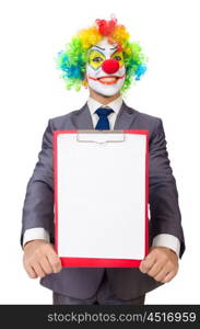 Businessman clown isolated on white