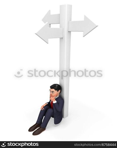 Businessman Confused Meaning Deciding Choosing And Pointing