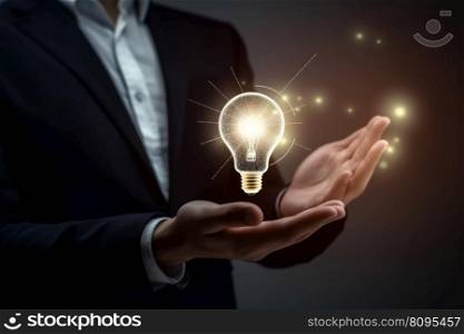 Businessman creative light bulb. Smart mature. Generate Ai. Businessman creative light bulb. Generate Ai