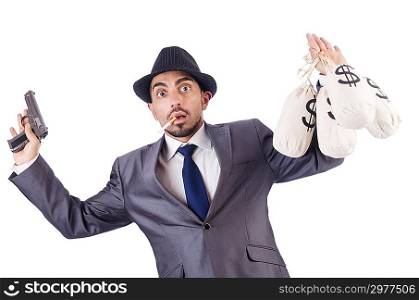 Businessman criminal with sacks of money
