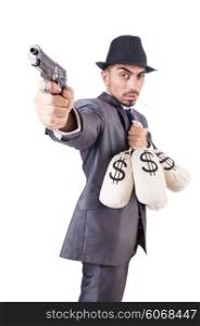 Businessman criminal with sacks of money