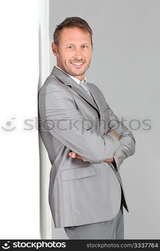 Businessman doing expressions on white background