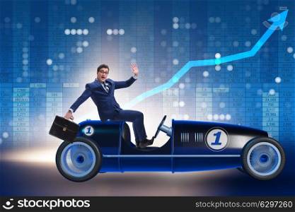 Businessman driving car in financial concept