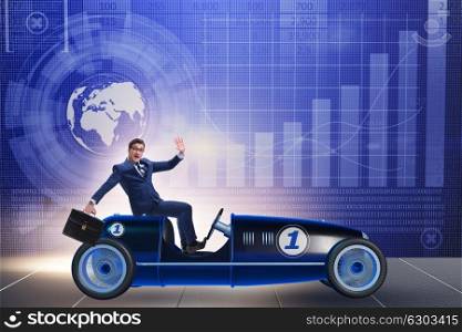 Businessman driving car in financial concept