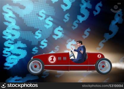Businessman driving car in money concept