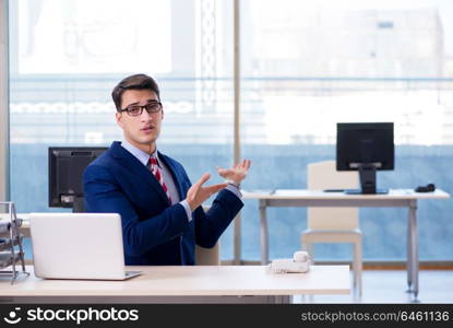 Businessman employee unhappy about absent employee