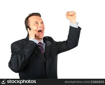 businessman expressive speaks by cell phone