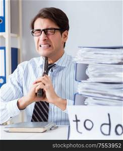 Businessman failing to deliver his to-do list. The businessman failing to deliver his to-do list
