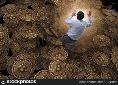 Businessman falling into sinkhole of cryptocurrency bitcoin