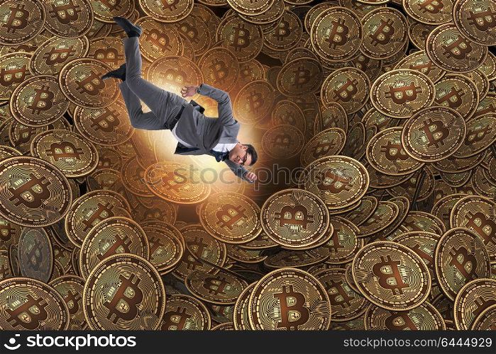 Businessman falling into sinkhole of cryptocurrency bitcoin