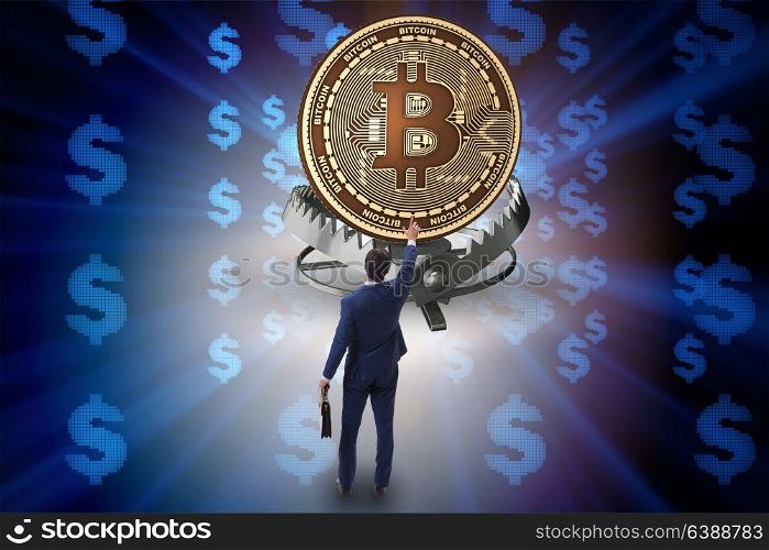 Businessman falling into the trap of bitcoin cryptocurrency