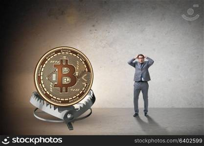 Businessman falling into the trap of bitcoin cryptocurrency