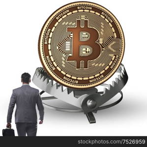 Businessman falling into the trap of bitcoin cryptocurrency. The businessman falling into the trap of bitcoin cryptocurrency