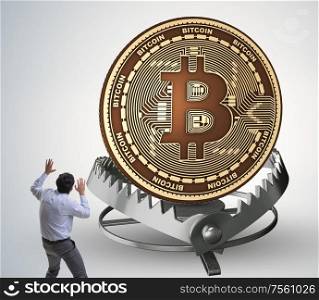Businessman falling into the trap of bitcoin cryptocurrency. The businessman falling into the trap of bitcoin cryptocurrency