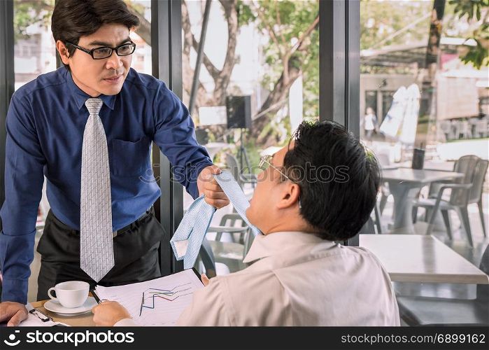 businessman fighting and disagree about business marketing in room background
