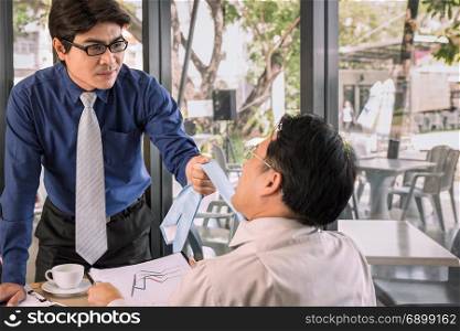 businessman fighting and disagree about business marketing in room background