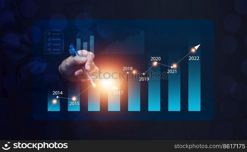Businessman finger touch on virtual screen with stock market exchange,Investor or trader online trading money investment