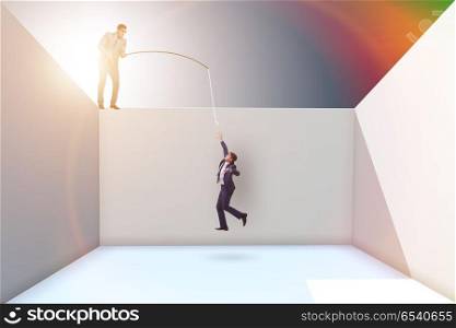 Businessman fishing his colleague in business concept