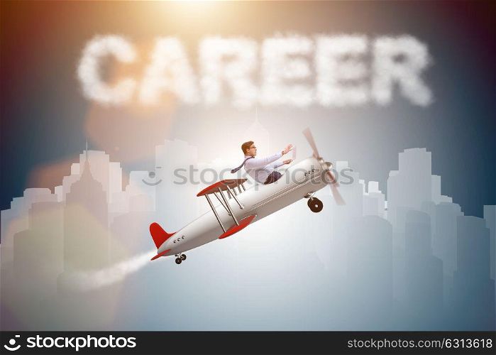 Businessman flying in career concept
