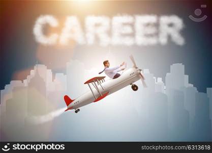 Businessman flying in career concept