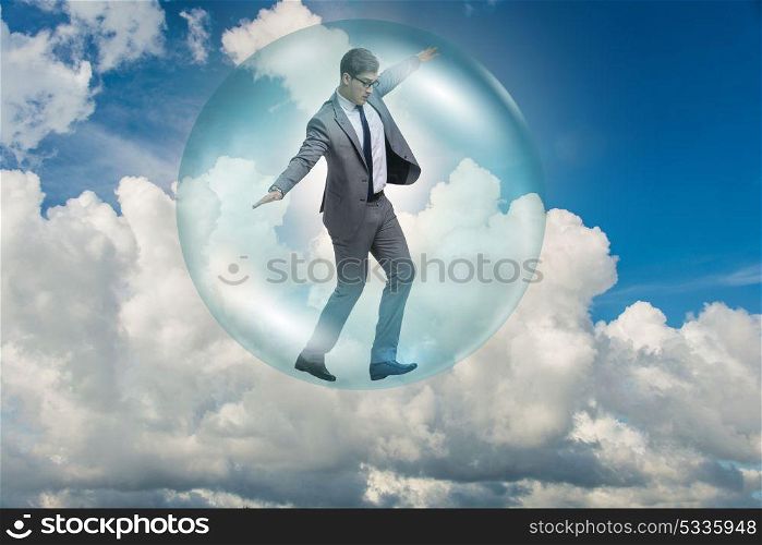 Businessman flying inside the bubble. The businessman flying inside the bubble
